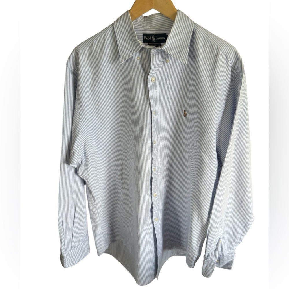 Ralph Lauren Blue White Striped Button Down Oxford Shirt Men’s Size 16.5 - 35